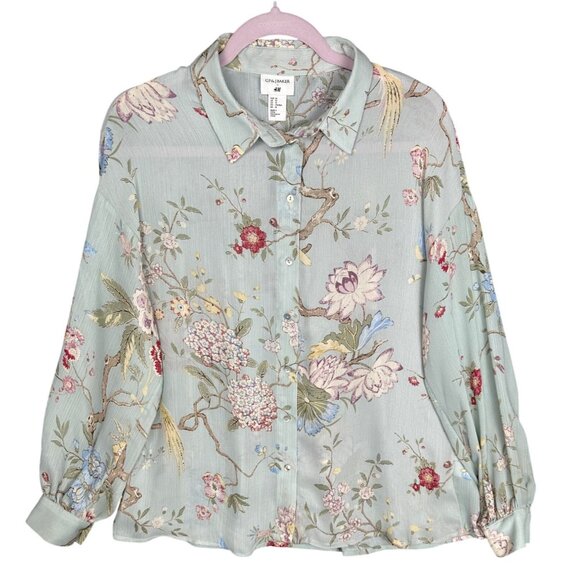 GP&J Baker x H&M Floral Top Size 10 Green Floral Birds Romantic Cottage Pretty - Picture 1 of 10